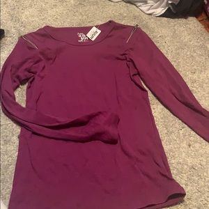 Purple long sleeve shirt with zippers